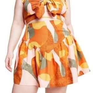 Fe Noel Target Linen Blend Mini Skirt Orange Green Tropical Color Plus Size 20